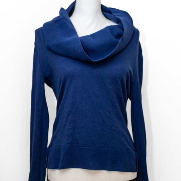 Victoria’s Secret Size Medium Cowl Neck Sweater – Navy Blue Soft Knit Top - Picture 2 of 6